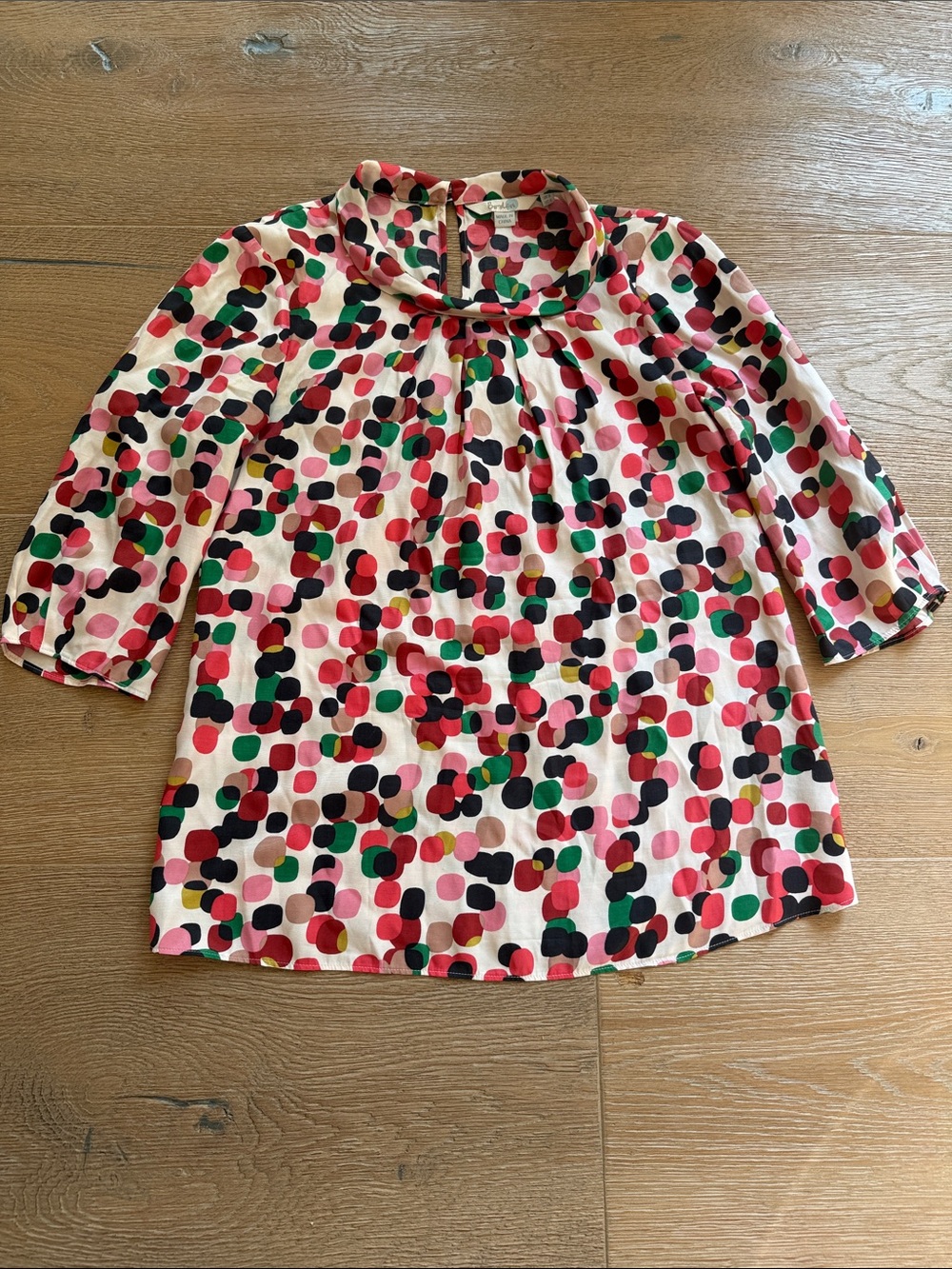 Boden Pink Multi-Color Dot Print Lightweight Silk Blend Blouse